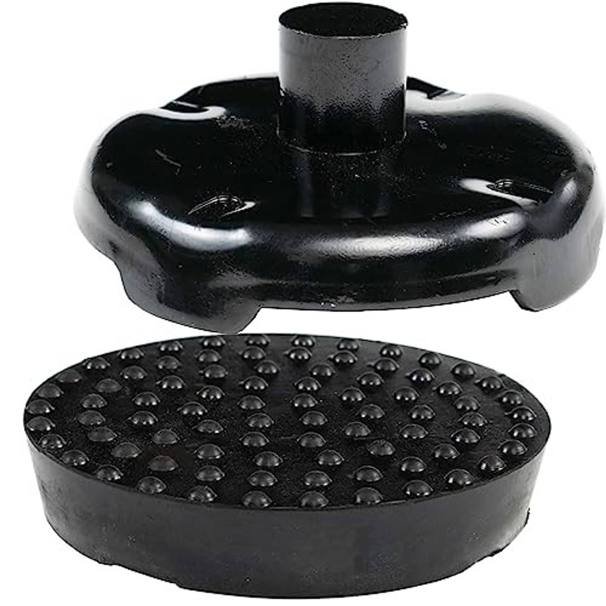 Black rubber floor jack saddle pad with raised grip studs
