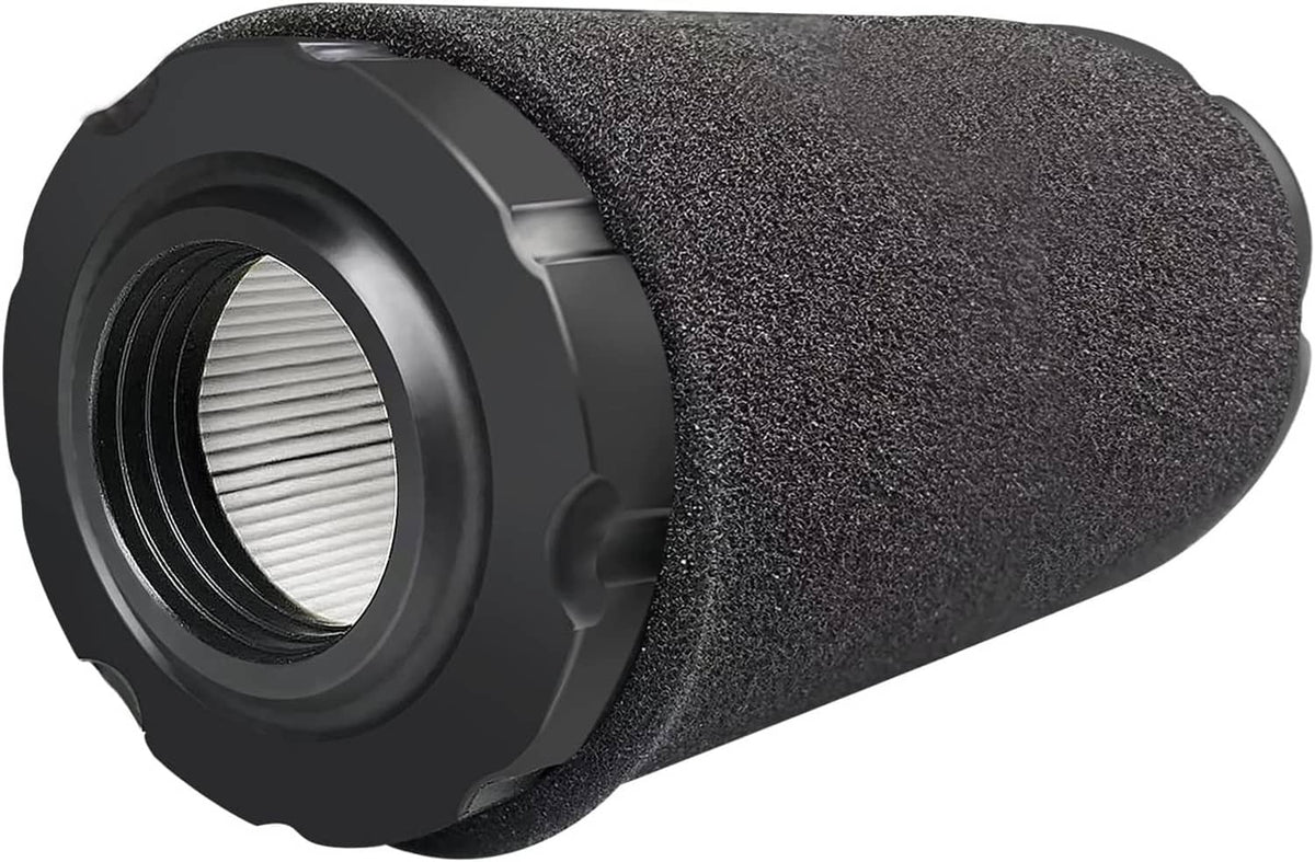 Foam air filter pre-cleaner with side inlet opening, black and gray