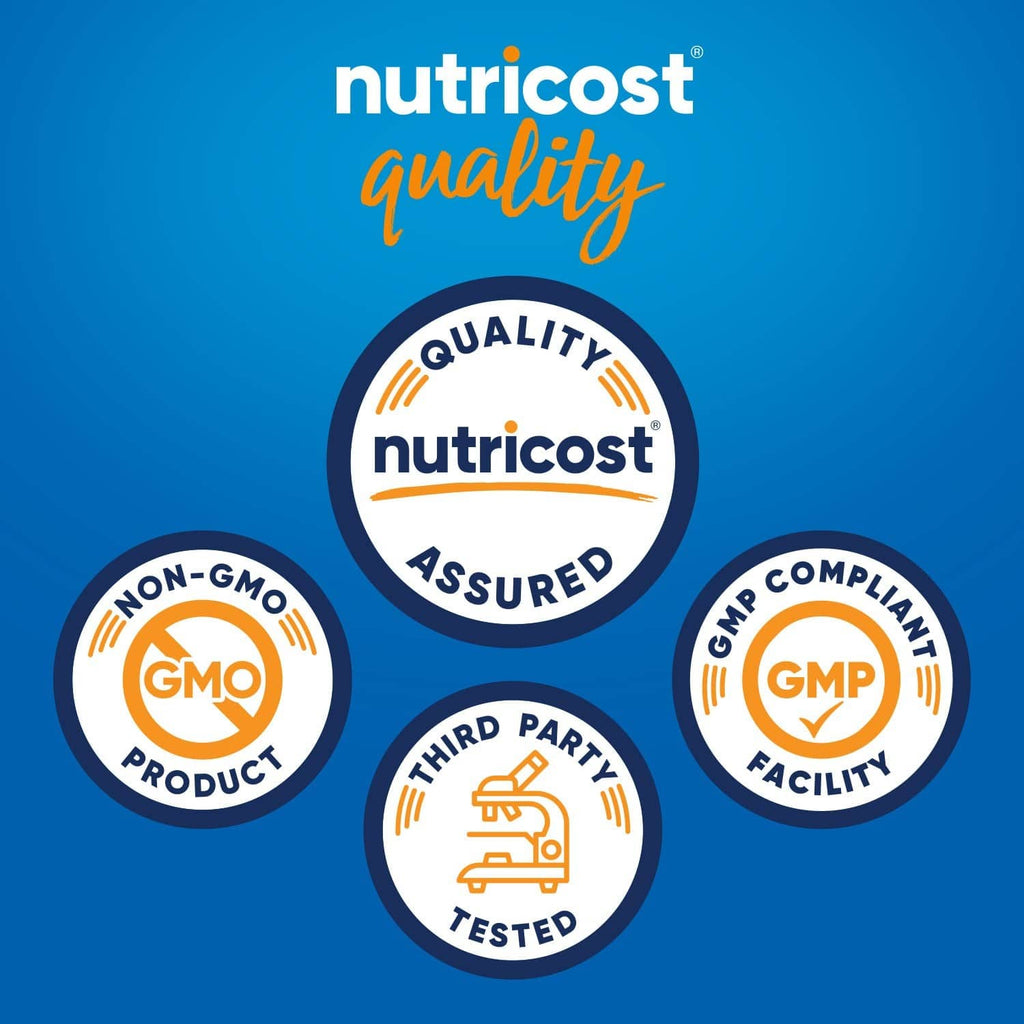 nutricost quality assurance badges for non-GMO, GMP, third-party tested