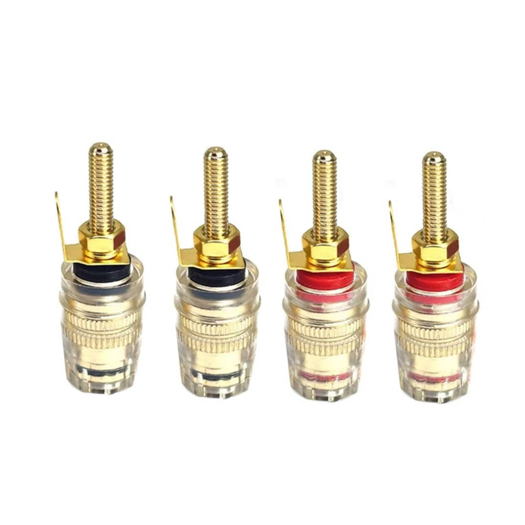 Gold plated banana plug binding posts with black and red insulators, four-pack