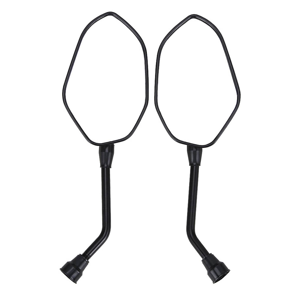 Pair of black ATV rearview side mirrors with long stems and mounting ends