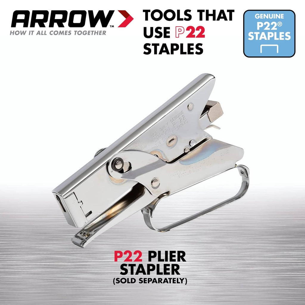 Arrow P22 plier stapler tool holding P22 staples, metal stapler head
