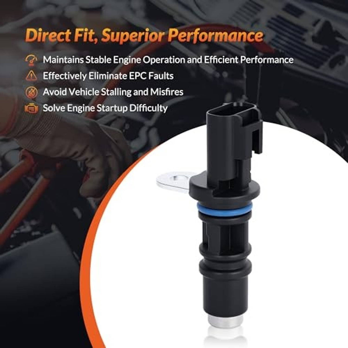 Camshaft position sensor with blue sealing ring, shown from front side
