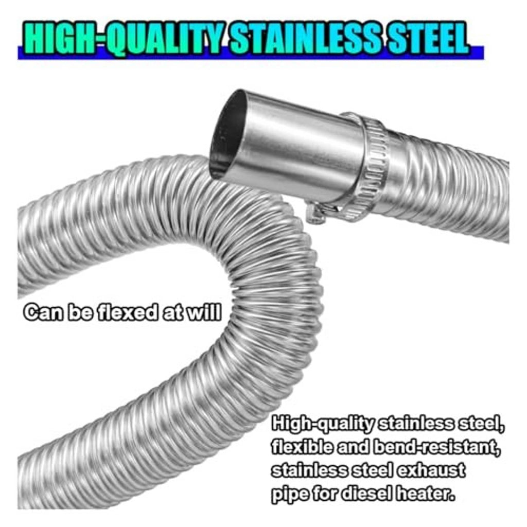 Stainless steel flexible exhaust hose with clamp and ribbed corrugated section