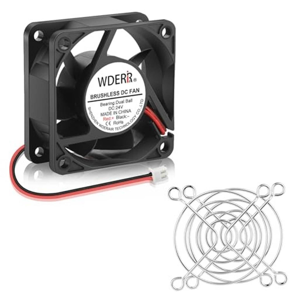 24V DC brushless cooling fan with 2-pin plug, black housing, red and black power wires