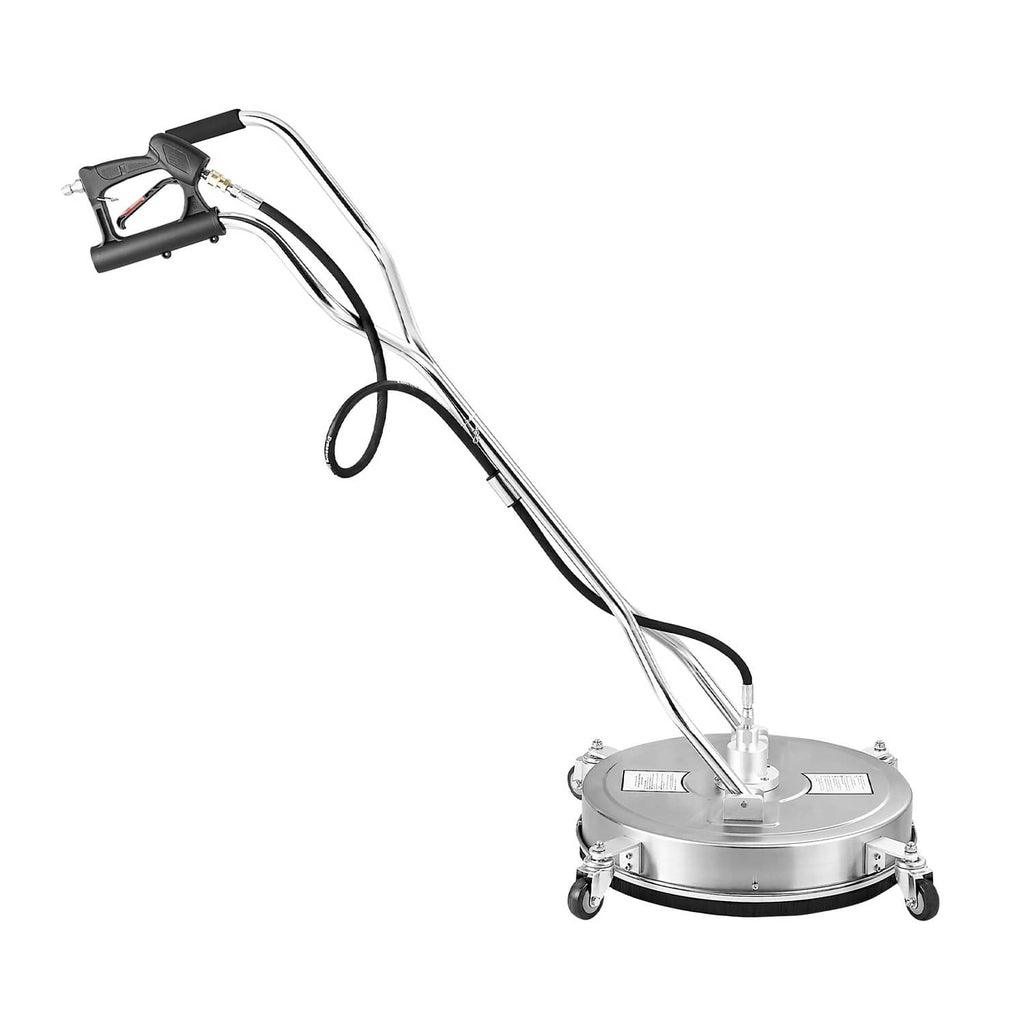 Stainless 20-inch pressure washer surface cleaner with dual handles, round base and casters