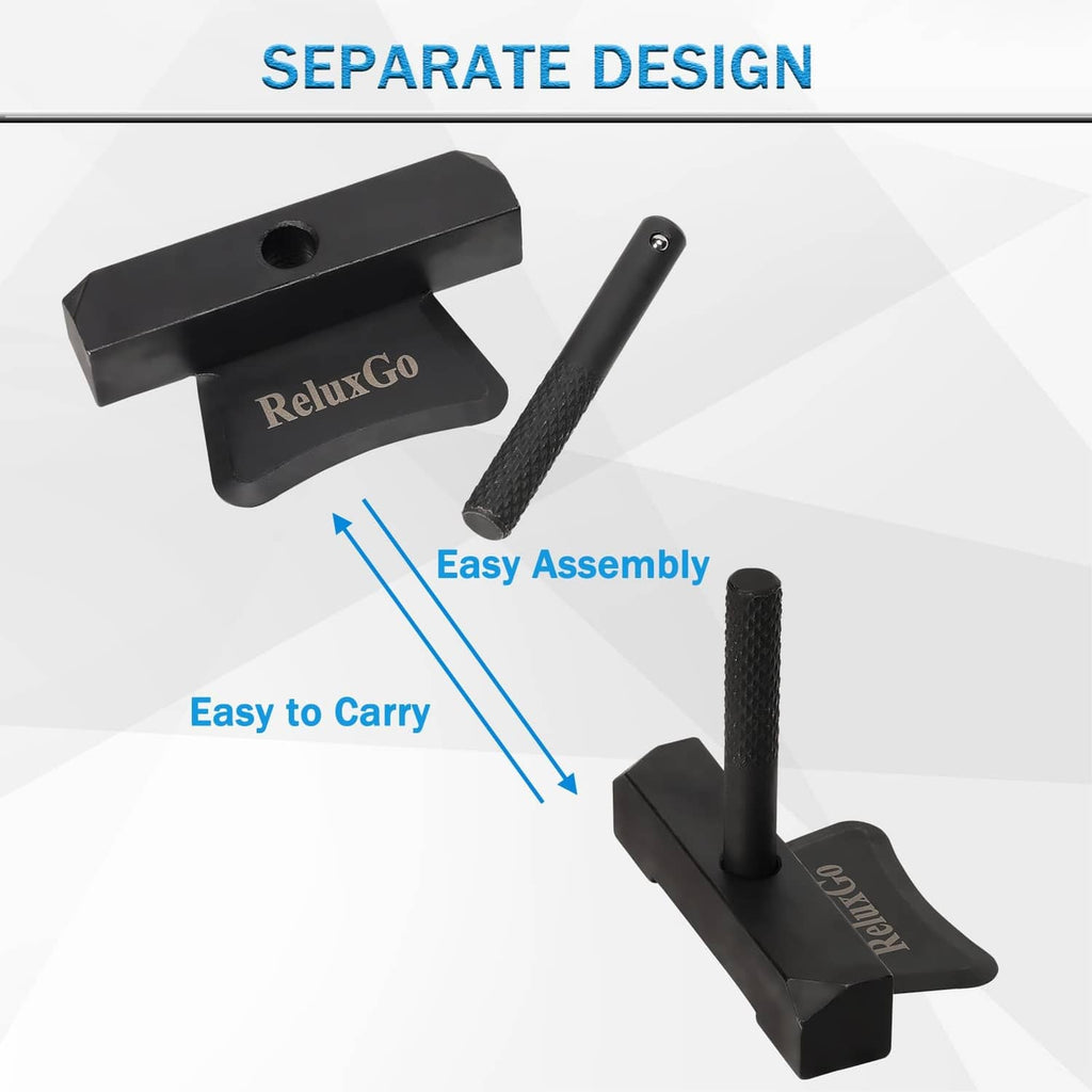 Black oil pan separator tool with separate textured handle for easy assembly