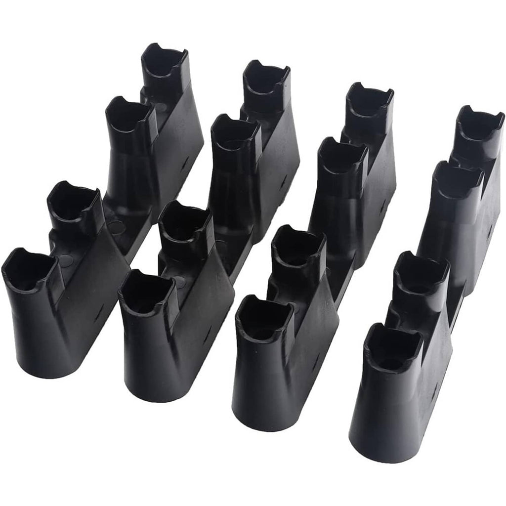 Black lifter tray guide clips, molded cylindrical supports with open tops