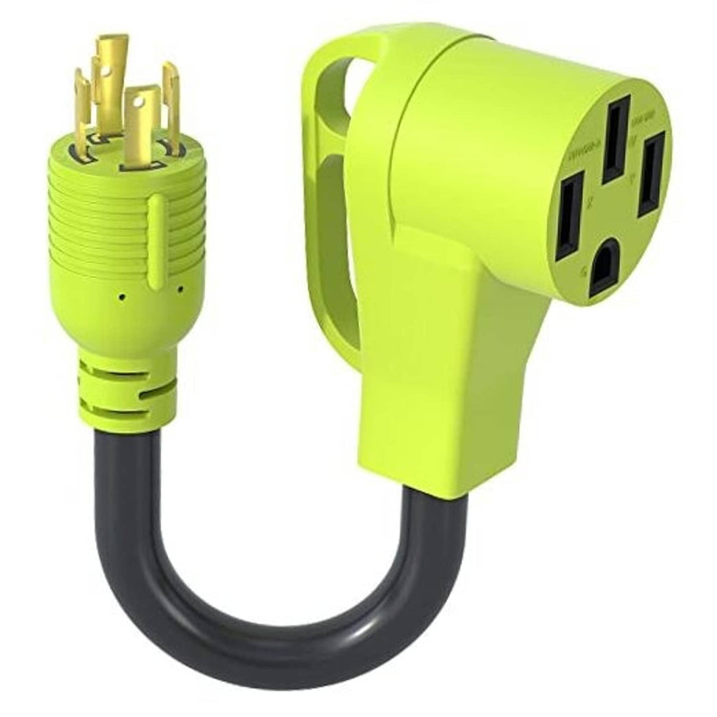 Green RV generator adapter cord, NEMA L14-30P plug to 50A outlet connector