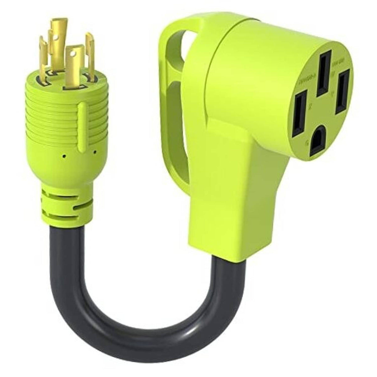 Green RV generator adapter cord, NEMA L14-30P plug to 50A outlet connector
