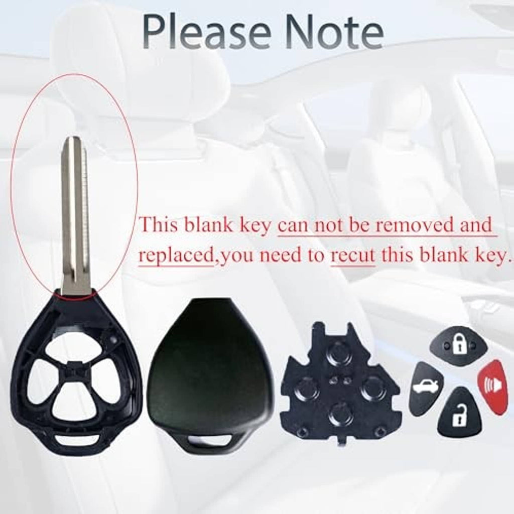 Black key fob shell with metal key blade, shown disassembled with internal insert