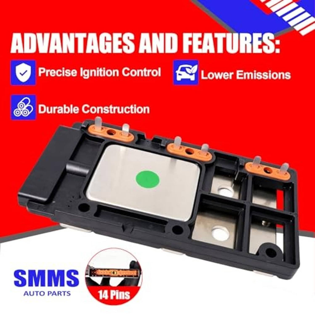 Engine ignition control module with black casing, orange tabs, and mounting openings