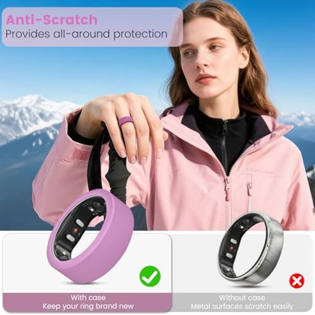 Lavender silicone ring cover on wearable device for anti-scratch protection