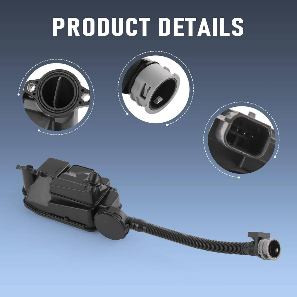 Oil separator assembly shown with circular ports and molded black housing