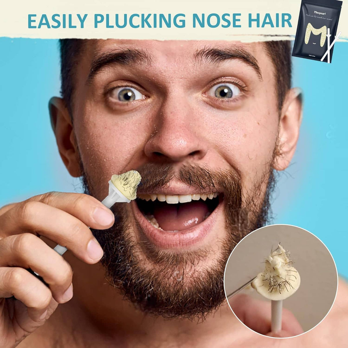 Facial hair removal result showing plucked nose hair on a man