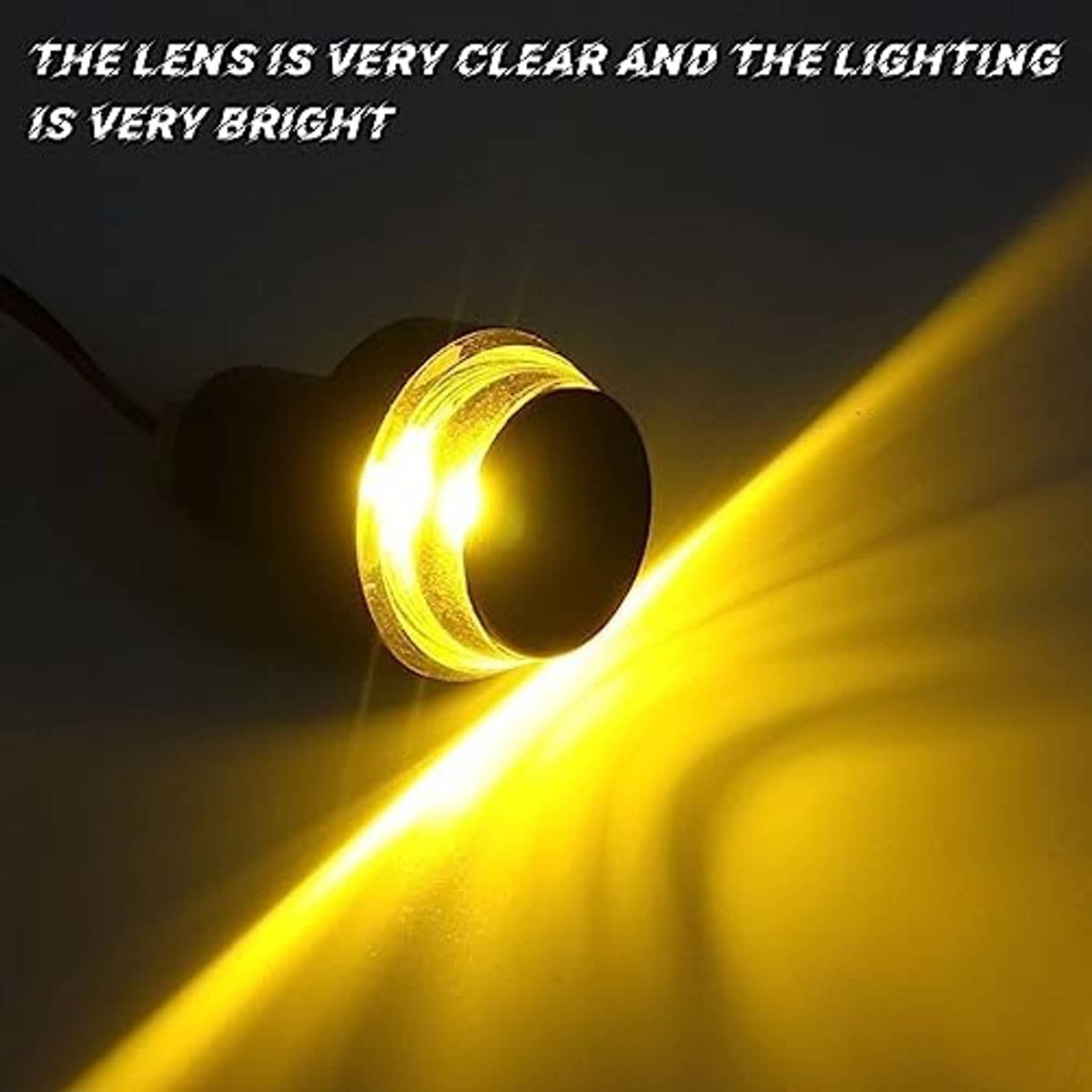 Motorcycle handlebar end LED indicator light emitting bright yellow beam