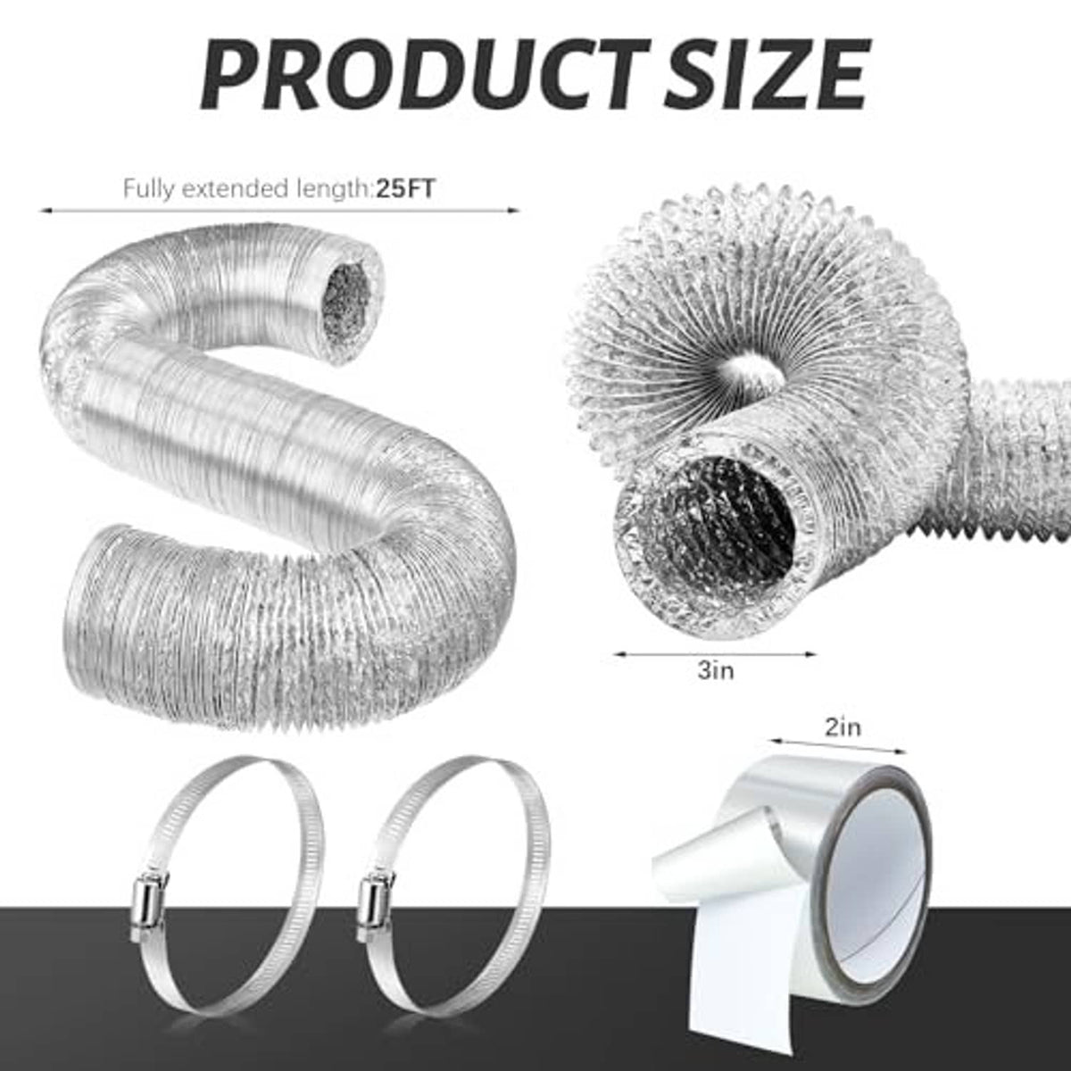 Silver flexible foil dryer vent hose, extended loop with flared end opening