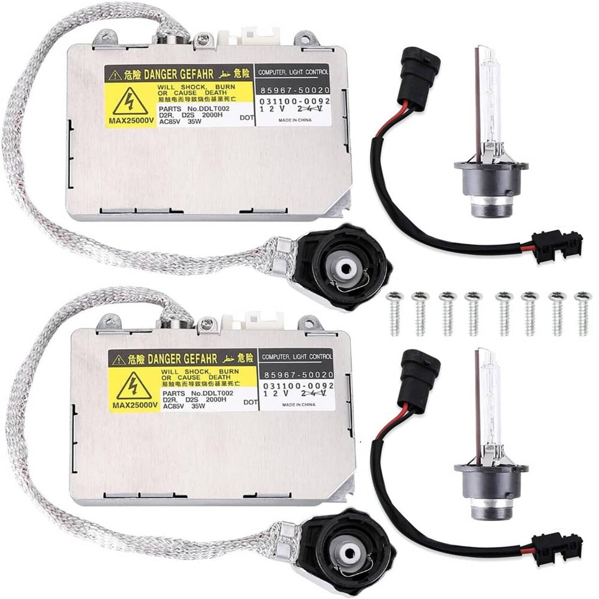 Headlight HID ballast control module kit with wiring harness and igniters, two units