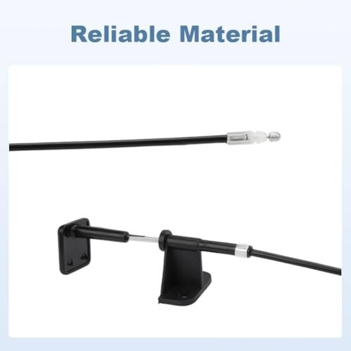 Hood latch release cable with black mount bracket and metal-tipped end