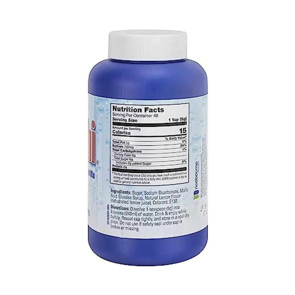 Brioschi effervescent beverage mix bottle, back label with Nutrition Facts