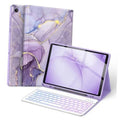 Violet marble tablet keyboard case with folio stand and protective screen cover