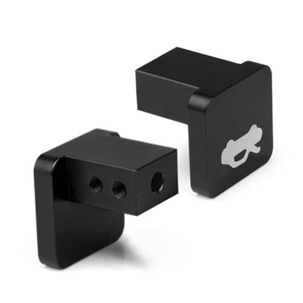 Black hood latch release handle with mounting holes, shown from side angle