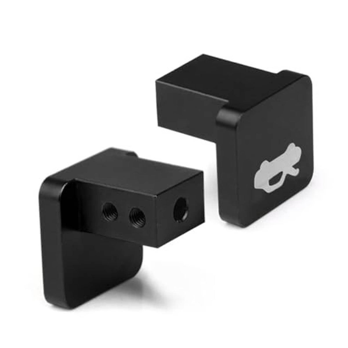 Black hood latch release handle with mounting holes, shown from side angle