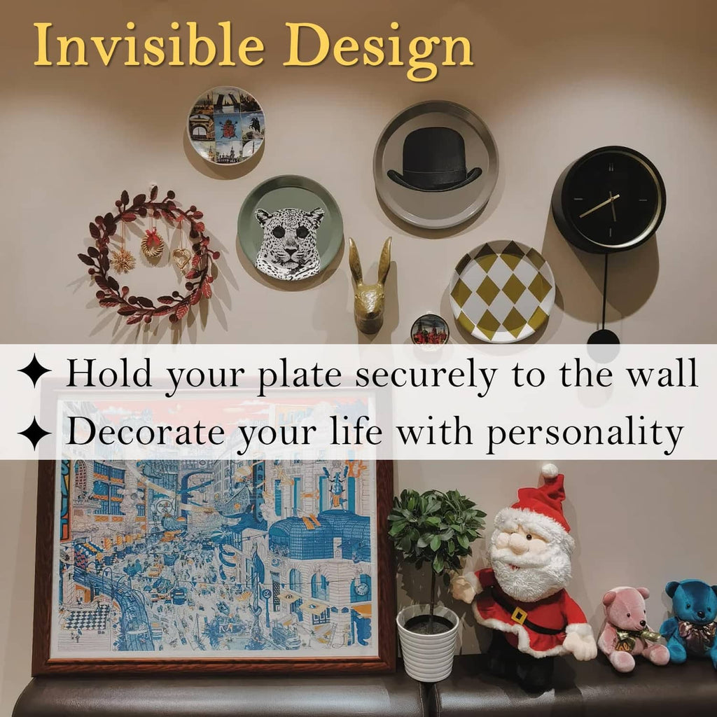 Invisible plate hanger securing a wall display plate using a stainless-steel triangular clip