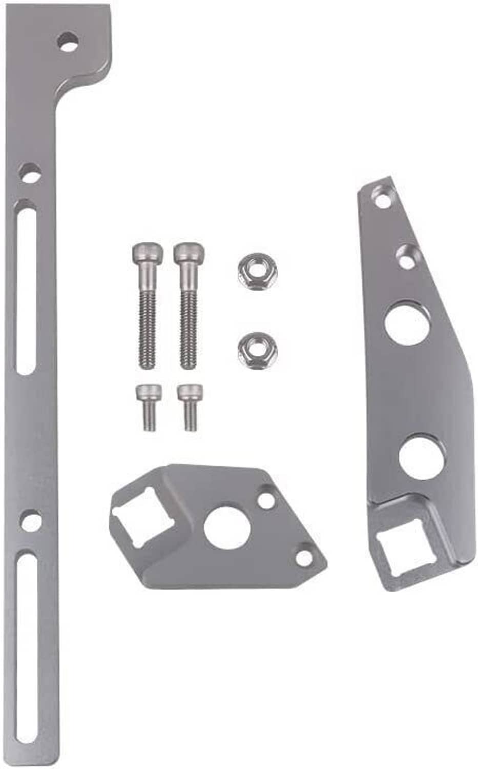 Aluminum throttle cable bracket set with mounting plate and hardware, silver gray