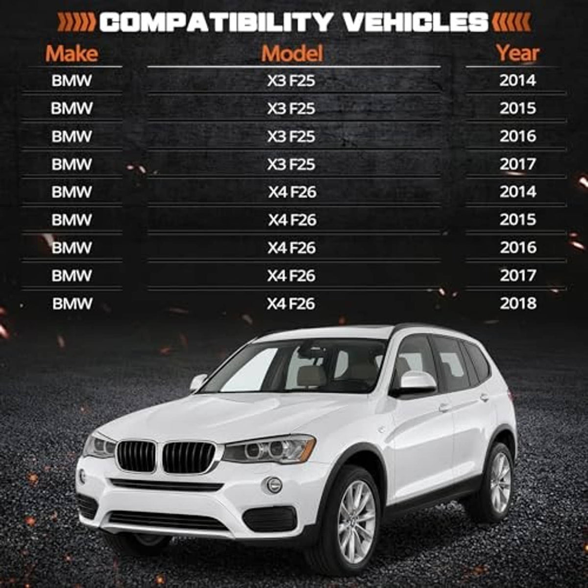 Compatible vehicle listing graphic with front bumper lower fog light grille set