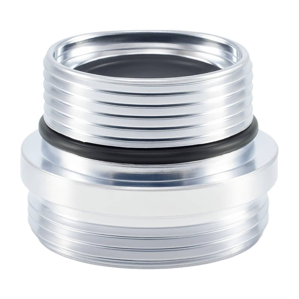Silver faucet aerator adapter with external threads, metal connector sleeve