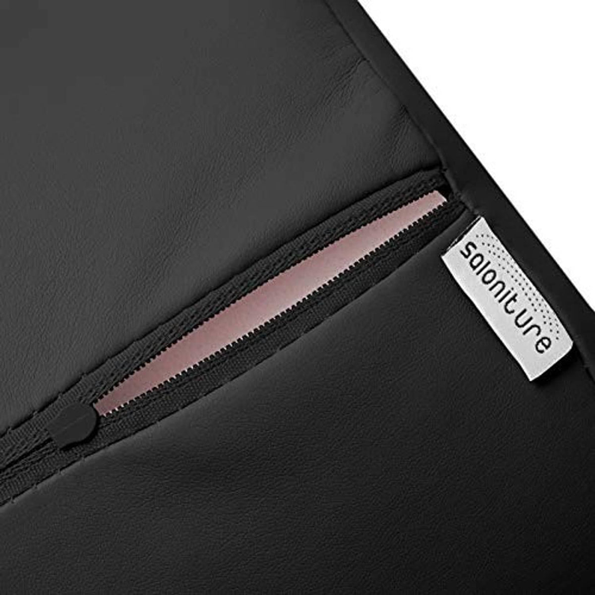 Black bolster pillow pad with side zipper opening and Saloniture label tag