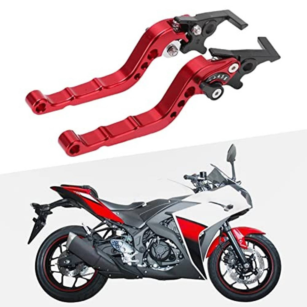 Red aluminum brake and clutch levers with black pads, CNC drilled style, 2-pack