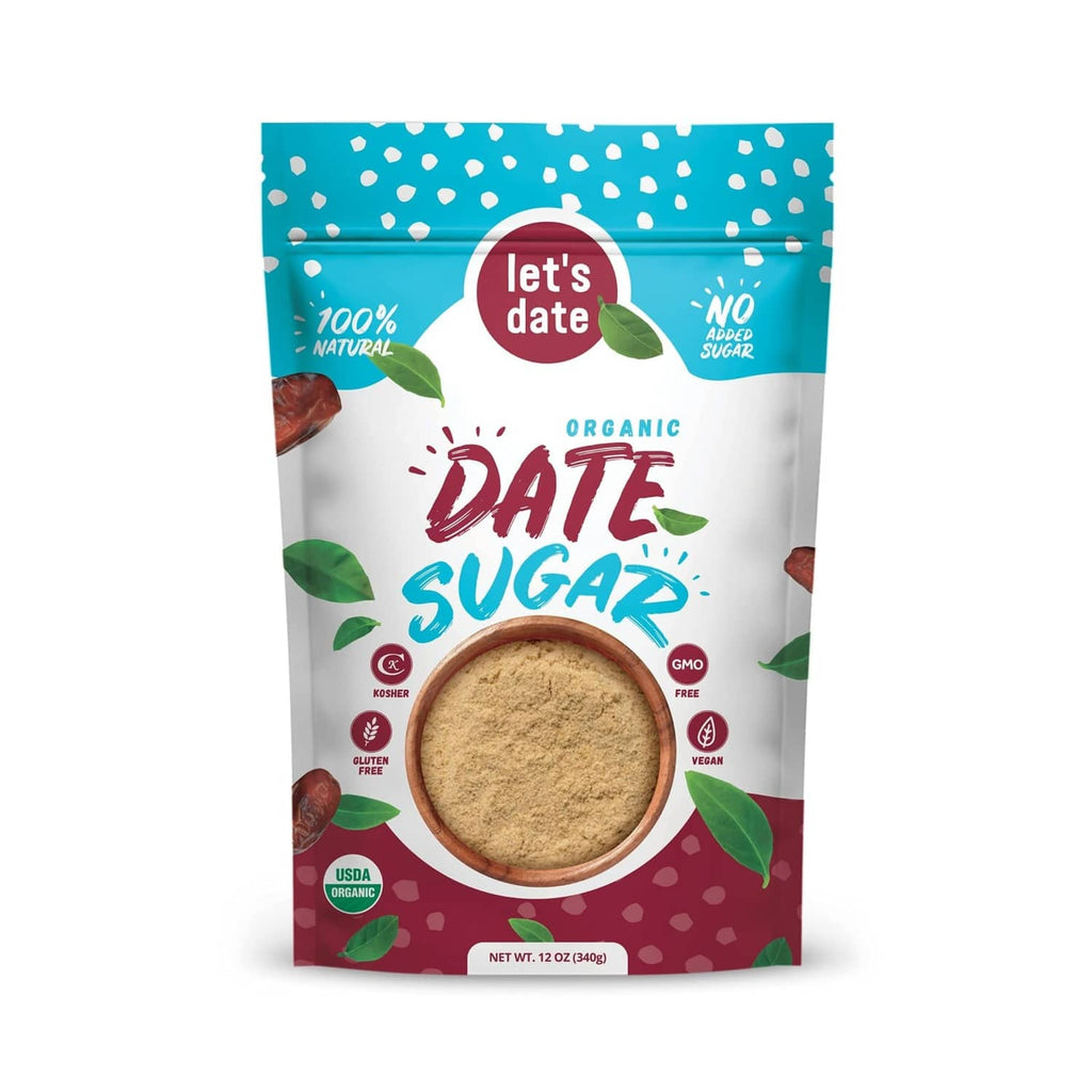 Organic date sugar pouch with ground date powder window
