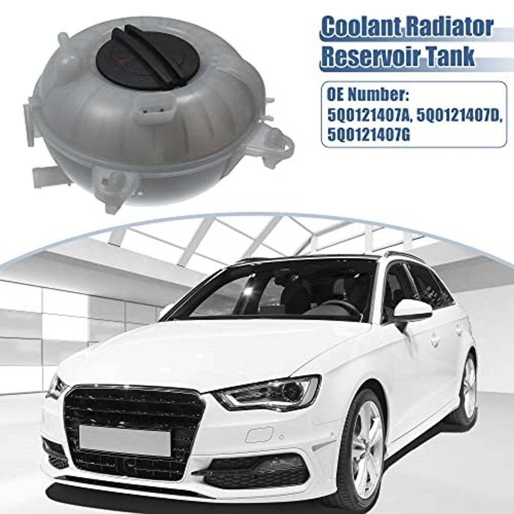 Coolant reservoir tank with black cap and side mounting ports