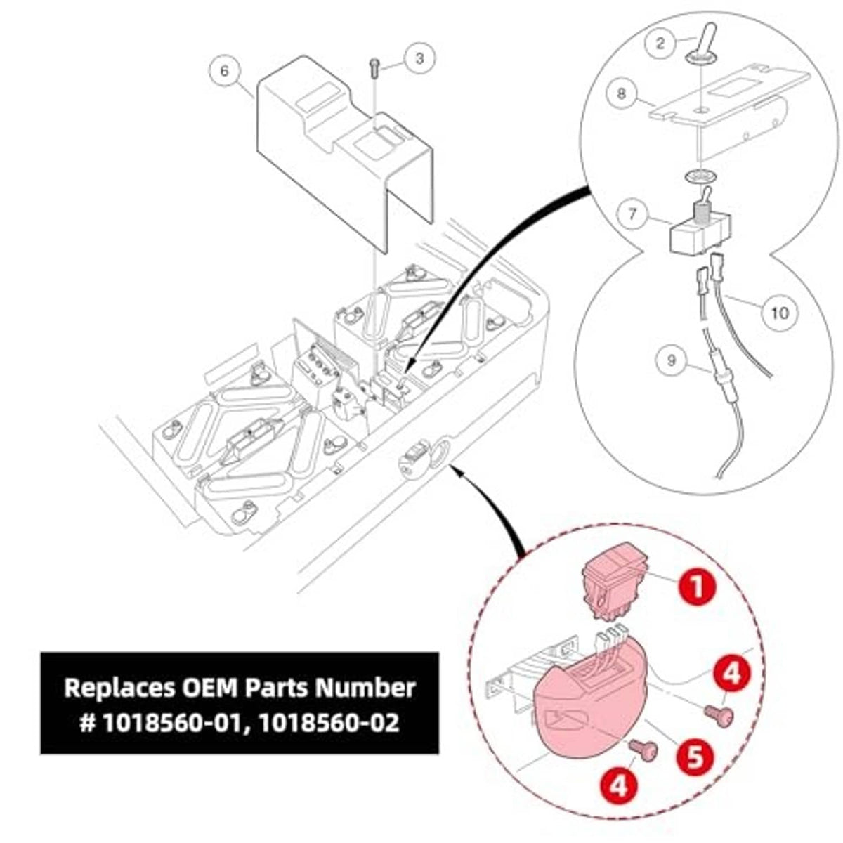 Forward and reverse switch replacement kit with diagram and bundled connectors