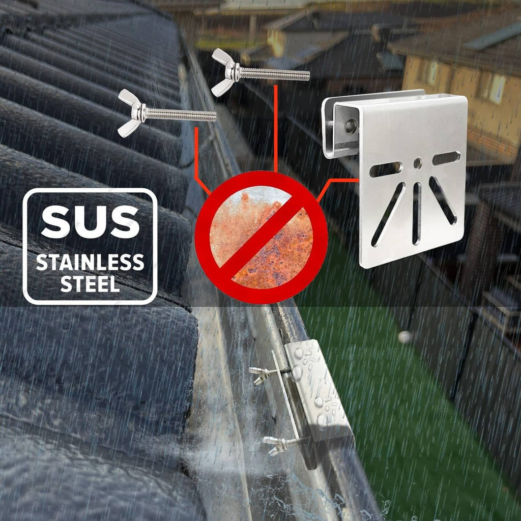 Stainless steel mounting plate and screws for gutter installation