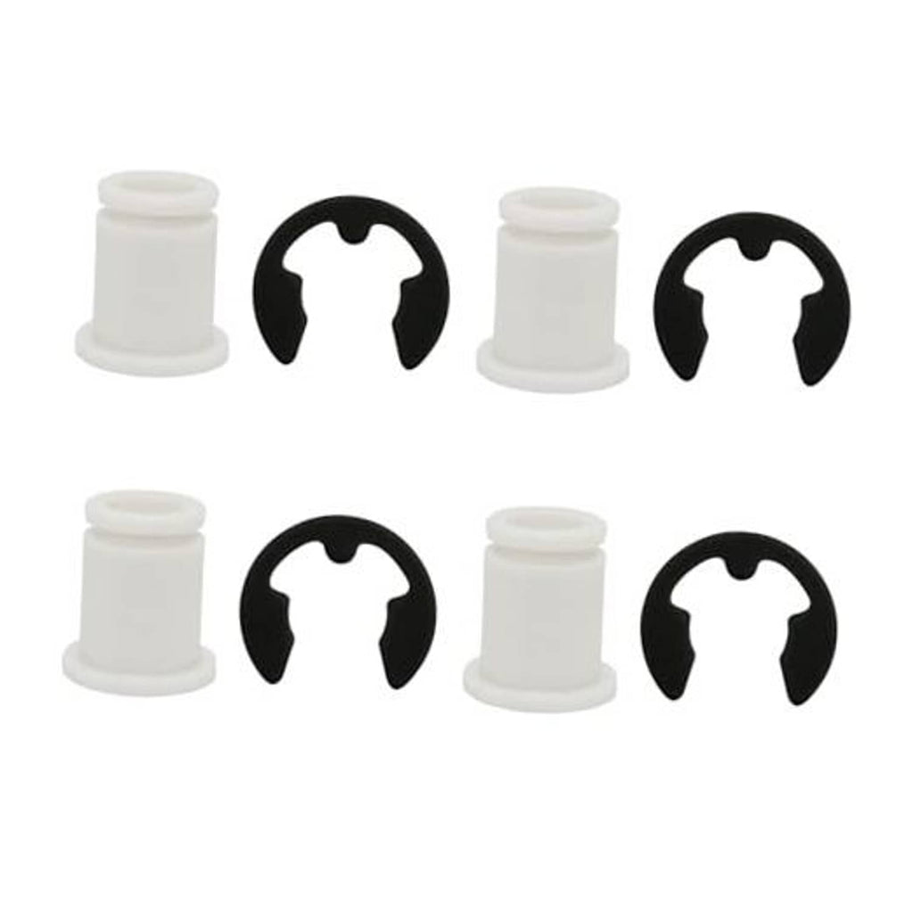Automotive shifter cable bushing kit: white plastic bushings with black inserts (4-piece set)
