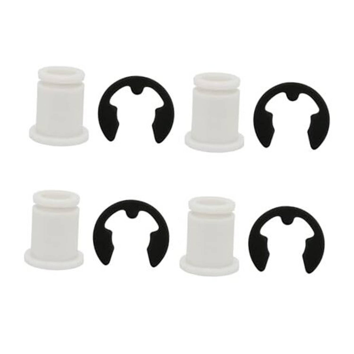 Automotive shifter cable bushing kit: white plastic bushings with black inserts (4-piece set)