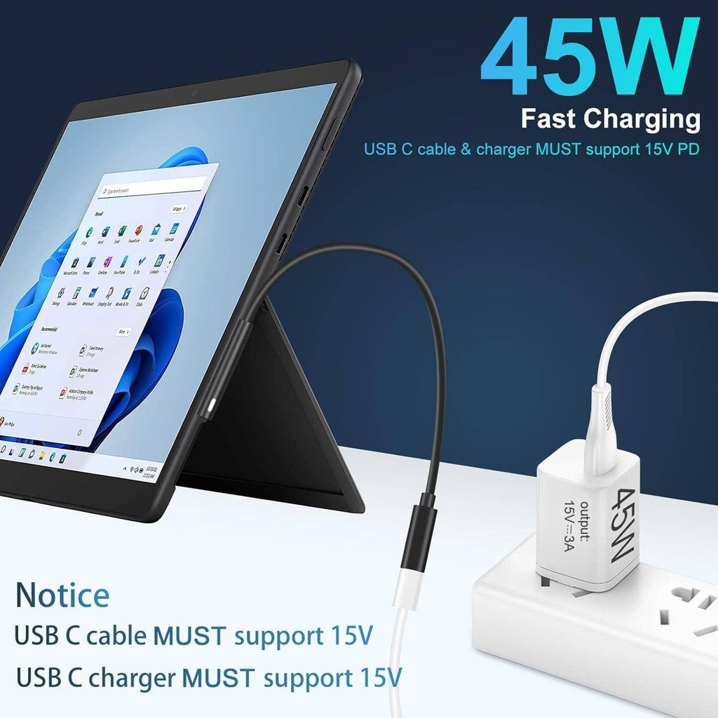 USB-C PD charging cable with power adapter and connected USB-C plug