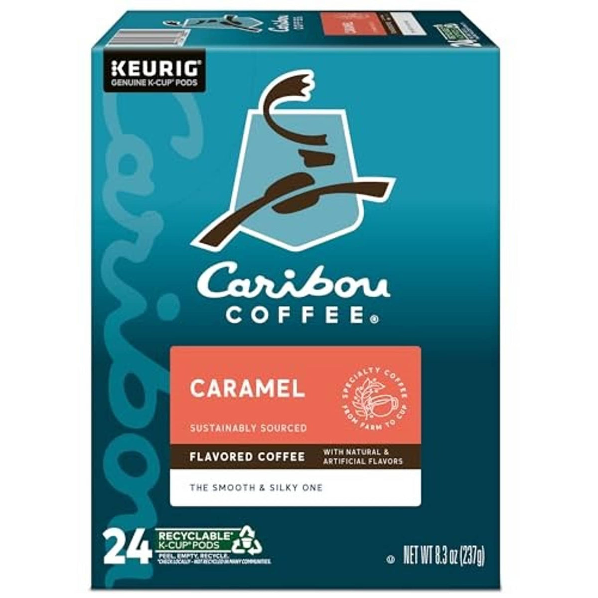 Caribou Coffee Caramel flavored KEURIG K-Cup pod box, 24-count