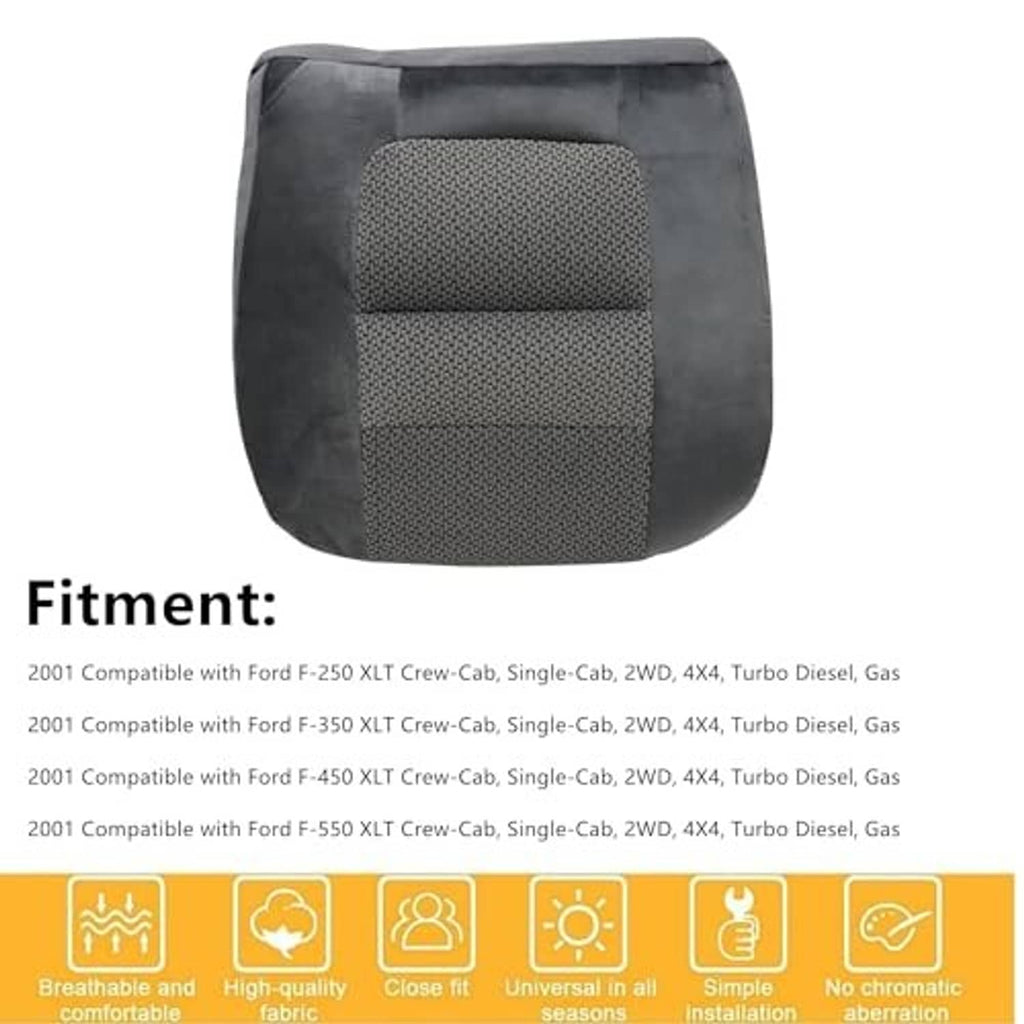 Gray cloth seat cover front view with textured center panel and dark side bolsters.