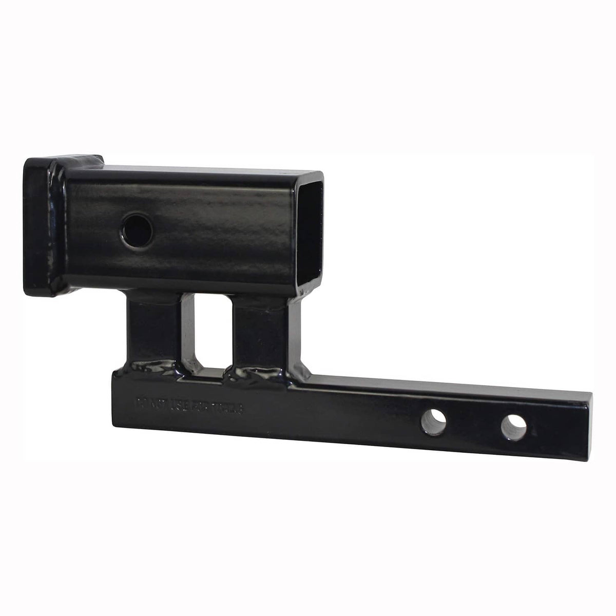 Black 2-inch receiver hitch extender adapter, side bar with two pin holes