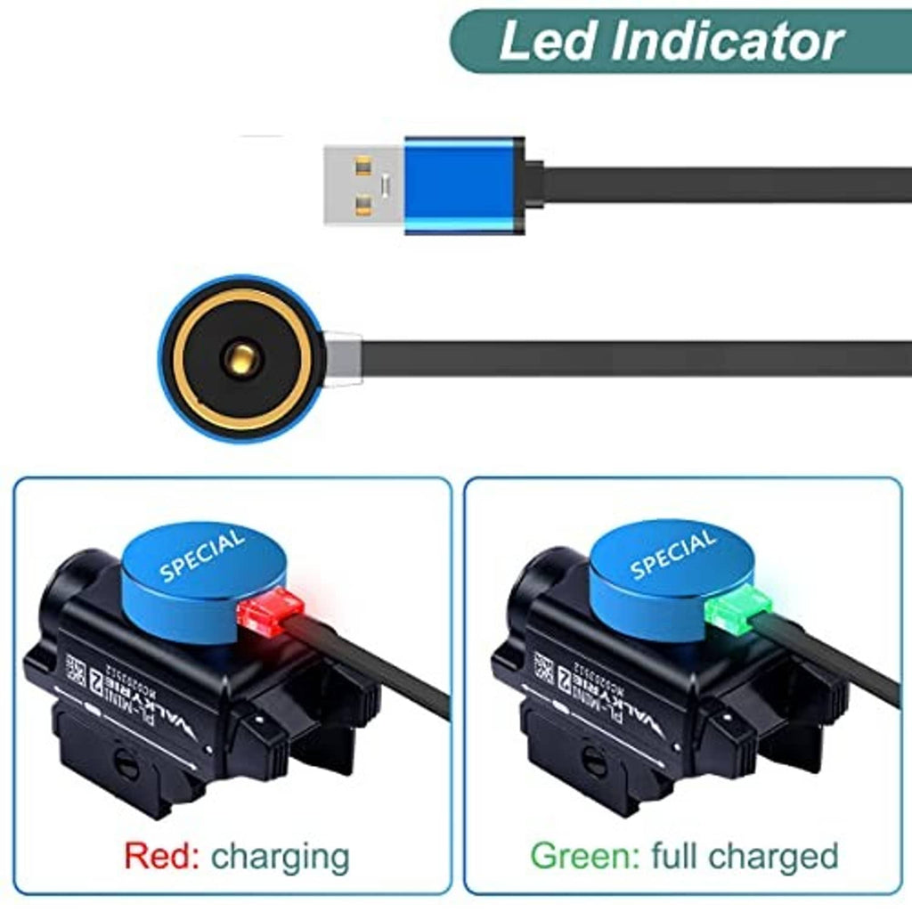 USB magnetic charger cable showing LED charging status colors (red to green)