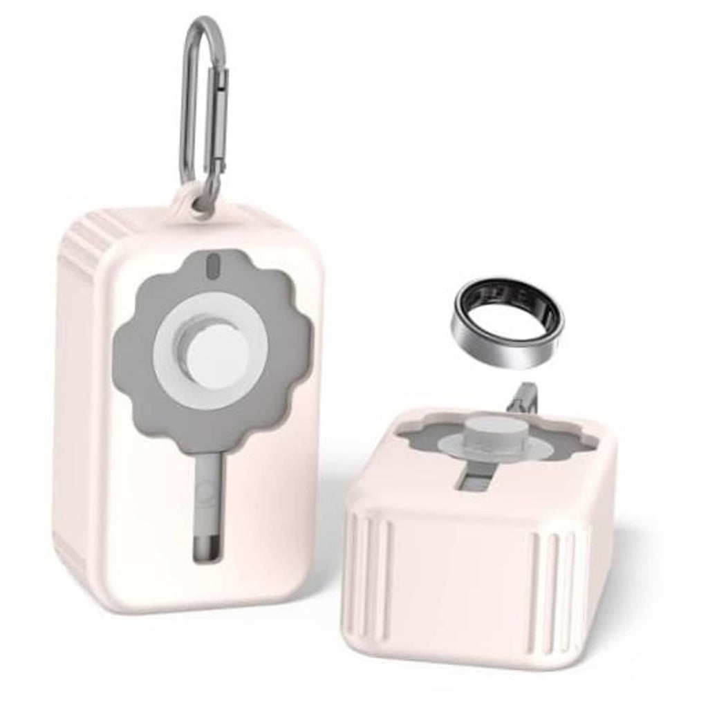 Off-white silicone charger protector cover with gray insert and hanging loop