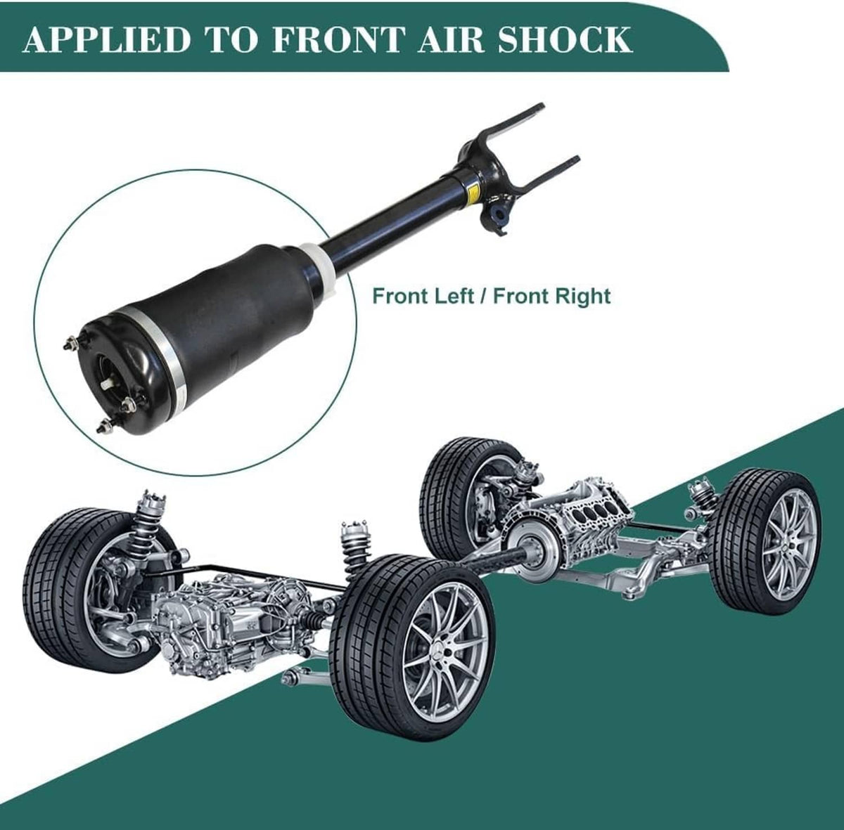 Front air shock absorber strut with black air sleeve and two-prong fork mount