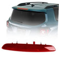 Red rear center LED third brake light lens with mounting posts, on vehicle