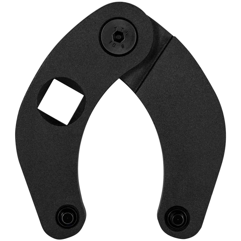 Black adjustable gland nut wrench with hex drive opening and two fixed pin mounts