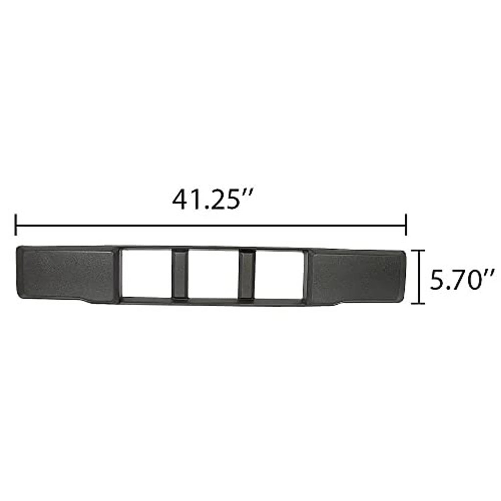 Black front bumper lower grille trim panel, 41.25 in by 5.70 in