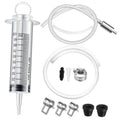Hydraulic brake bleeding kit with 100ml syringe, hose line, adapters, clamps, and caps